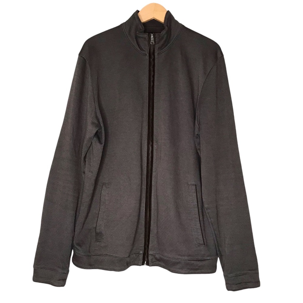 Hugo Boss Cannobio Cotton Full Zip Sweater Jacket Mock Neck Brown Herringbone XL